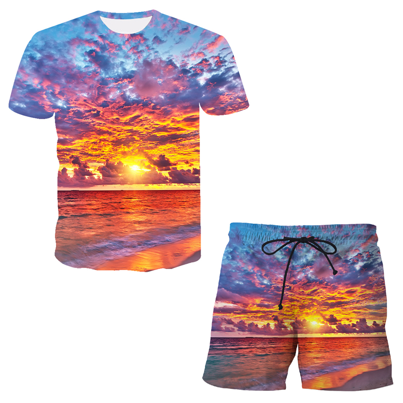 2023 zomer nieuwe heren strandbroek T-shirt Hawaiiaans vrijetijdssportpak 3D geprint_voghion.com