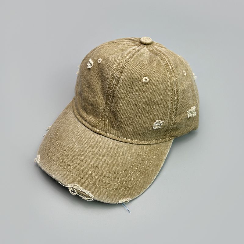 Korean version solid color hole washed soft top outdoor baseball versatile men's and women's duckbill cap, new casual_voghion.com