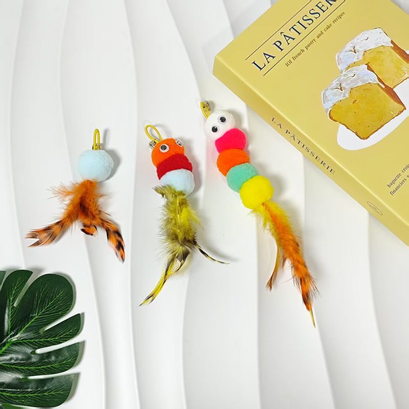 Plush Ball Feather Bell Teaser Wand Replacement Head Cat Interactive Toy Pet Supplies_voghion.com