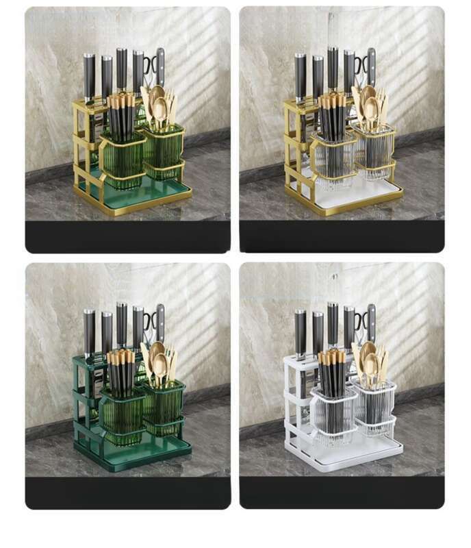 Portacoltelli da cucina multifunzionale a parete con tubo di lusso leggero, contenitore integrato per cucchiai e bacchette_voghion.com