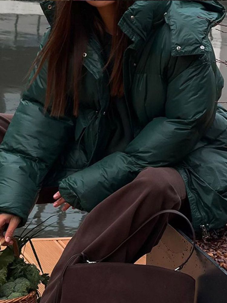 Kurze Pufferjacke mit Kapuze für Herren und Damen – Leichter Steppmantel mit Reißverschluss, Oversize-Passform, warmes Polyester-Obermaterial (Dunkelgrün, Kastanienbraun, Braun)_voghion.com