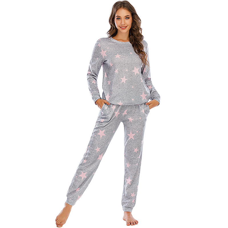 Pyjama étoile à cinq branches pour femmes, vêtements décontractés à manches longues pour dames, vêtements de maison, nouvelle collection_voghion.com