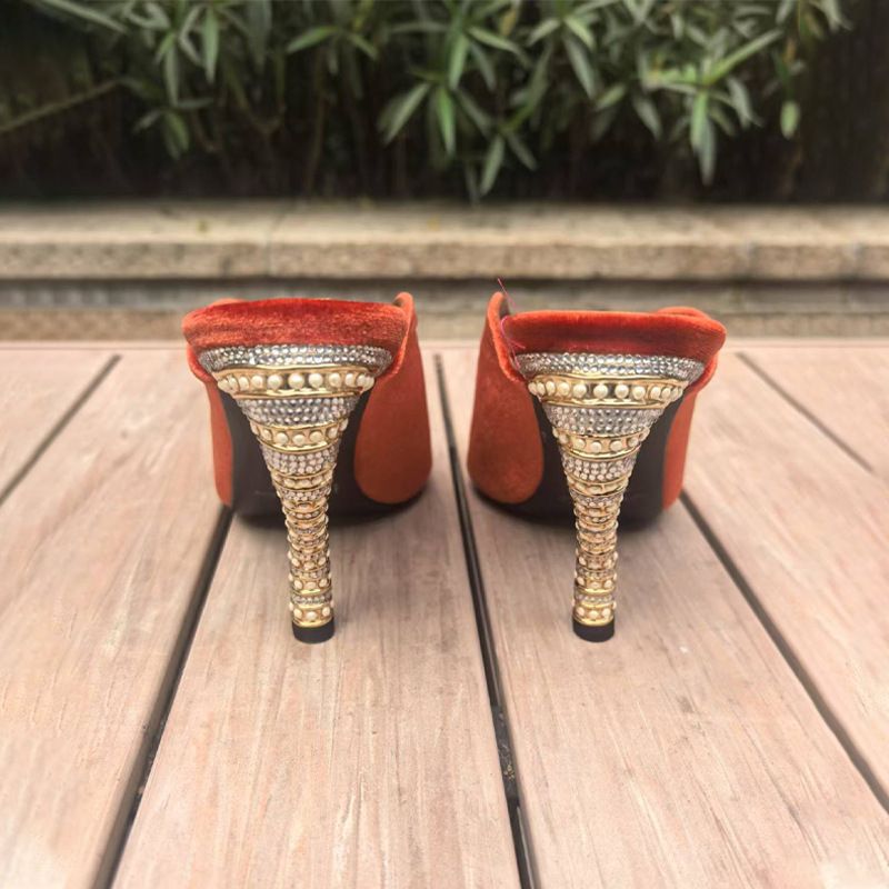 Mode Spitz Hausschuhe Design Ferse High Heels Sommer Samt Damenschuhe_voghion.com