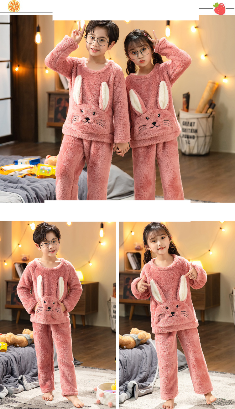 Children's Pajamas Autumn/Winter Thick Plush Cute Bear Head Coral Flannel Warm Home Wear For Boys And Girls_voghion.com