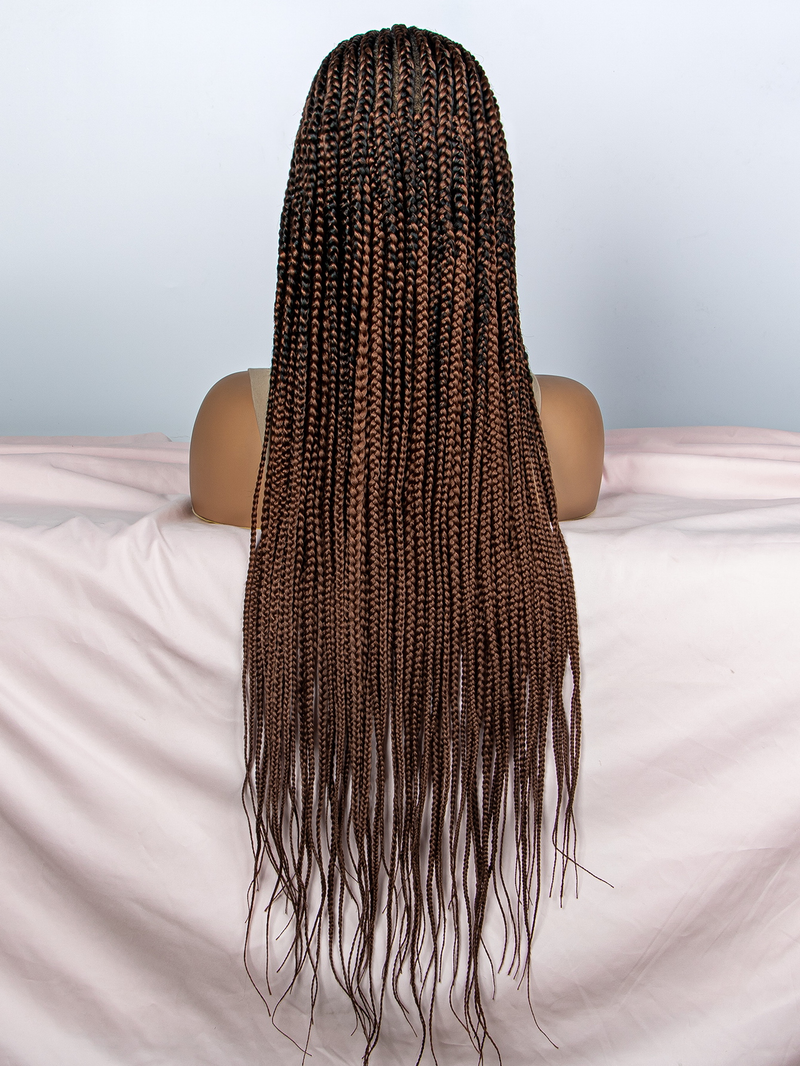9*6 front lace braid wig head set 200% density hand woven braid head set full head thin braid separated from the middle shape natural fashion_voghion.com