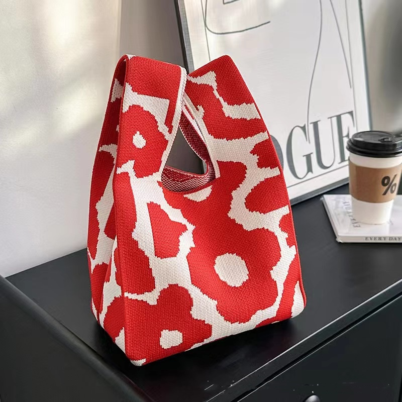 ins Panda Borsa a mano Borsa da donna Borsa in maglia Borsa a secchiello in lana con regalo a mano Borsa tote Borsa per il pranzo in scatola_voghion.com
