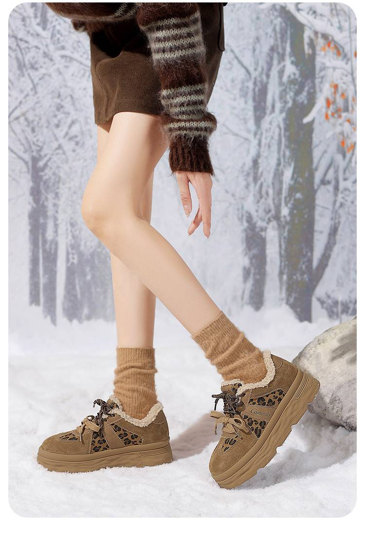 CameidoWomen's thick-soled sneakers with fleece lining, suede patchwork, double laces, casual shoes for autumn and winter in 2024._voghion.com