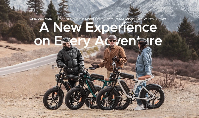 Bicicleta eléctrica todoterreno ENGWE M20 de 20 pulgadas con neumáticos anchos, motor de 750 W, batería dual de 48 V y 26 Ah_voghion.com