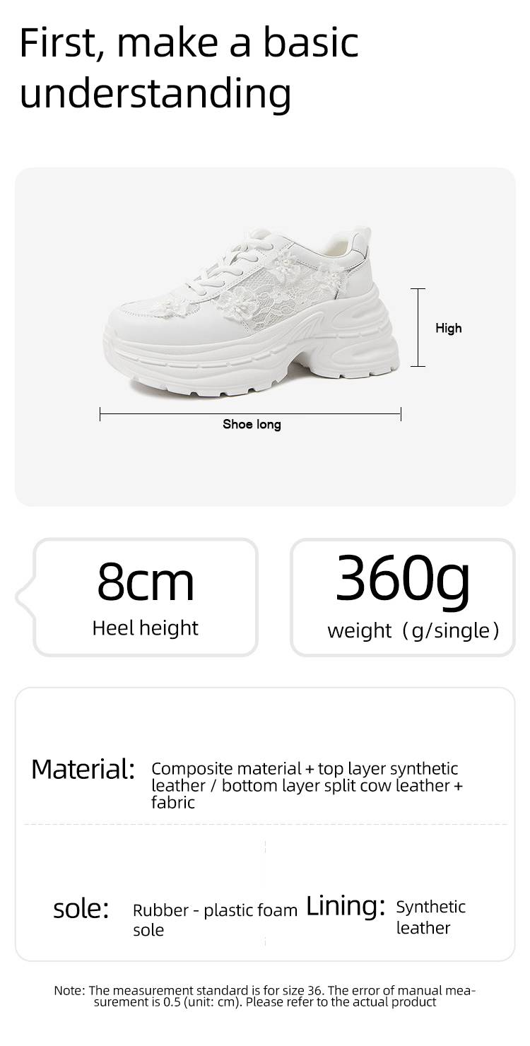 Cameido Little White Shoes For Women With Flower Lace Patterns. They Are Platform Thick-soled Sports Casual Shoes, Also Known As Dad Shoes_voghion.com