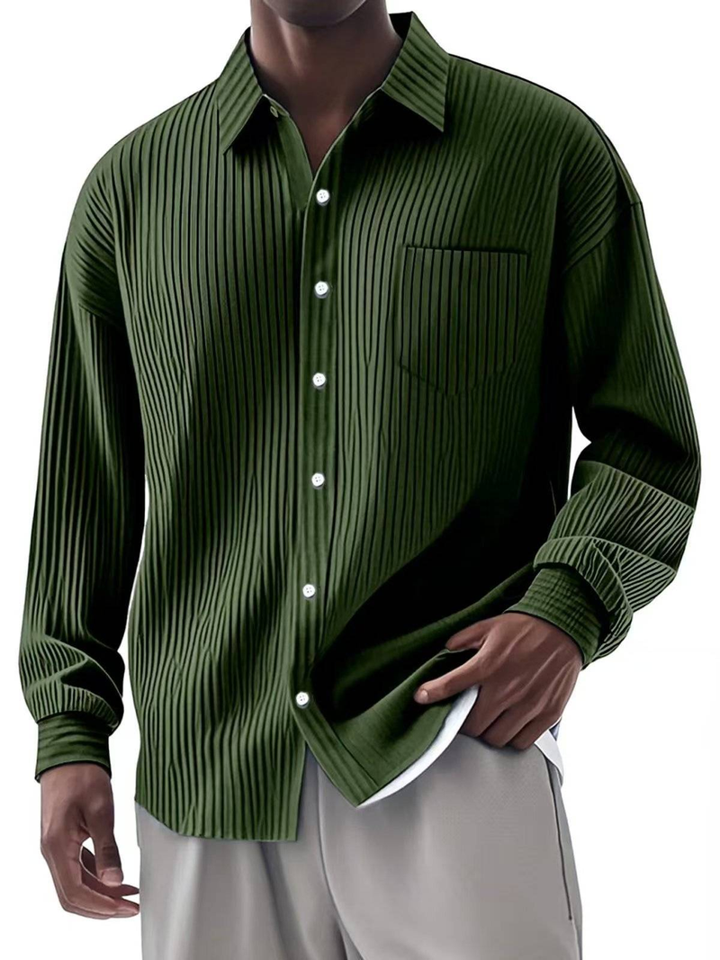 Camicia a righe 2025 per uomo, primavera e autunno, ampia e versatile, a maniche lunghe_voghion.com
