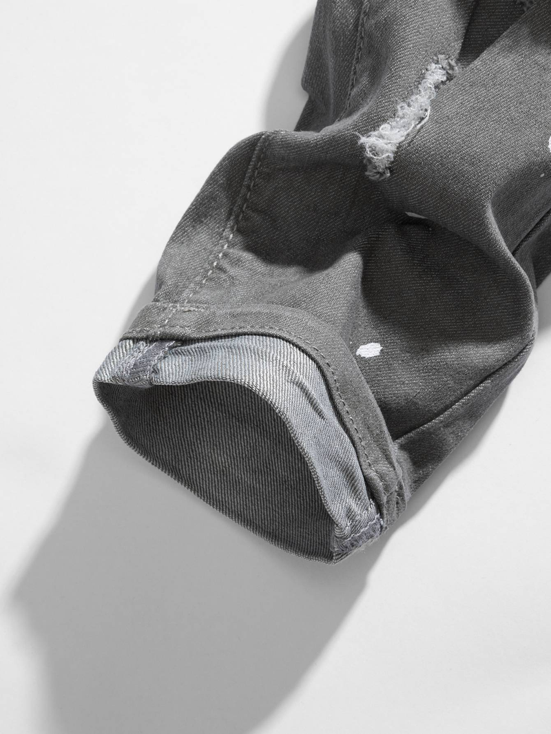 Graue elastische, lackformende Lochstrumpfhose für Jungen mit gewelltem Saum, modisch, lässig, einfach und vielseitig, geeignet für tägliche Ausflüge, College-Freizeitkleidung,_voghion.com