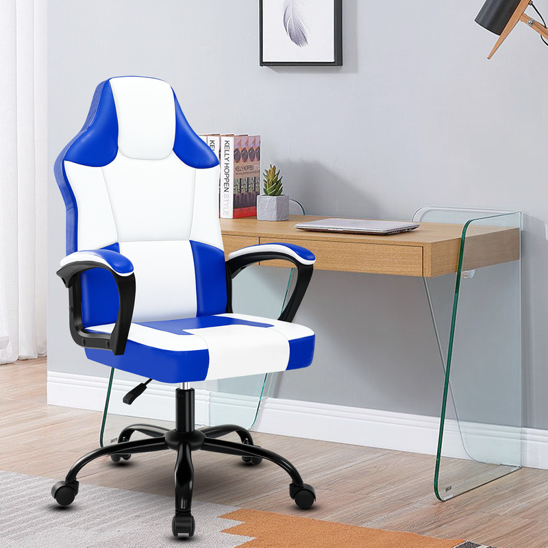 Gaming-Stuhl mit ergonomischem Design, hochelastischem Schwamm, PU-Leder, leisen Rädern, verstellbar, bequem für lange Stunden, für Teenager, Erwachsene,_voghion.com