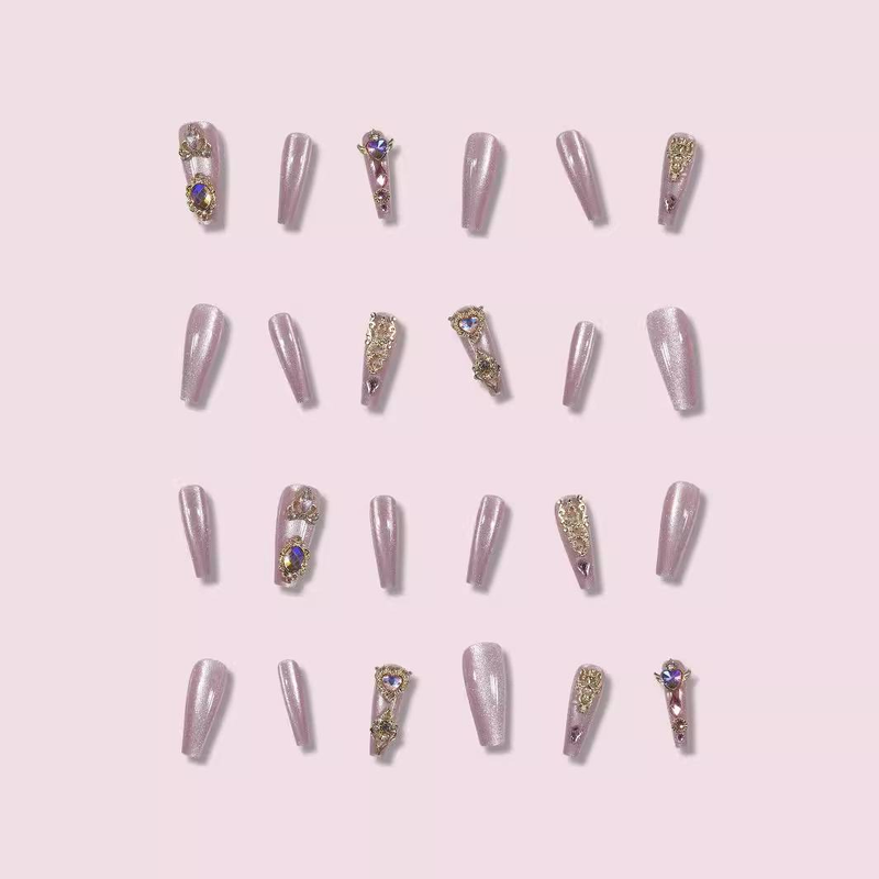 24-Piece Cat Eye Press-On Nails Set Handmade False Nails With Glue & Gel Pads Trendy Ins Style Nail Art For Women Reusable & Easy To Apply_voghion.com