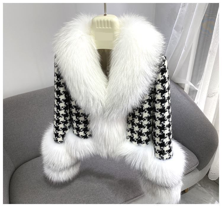 Cappotto corto in pelliccia sintetica da donna, stile corto, cappotto corto scozzese in pelliccia sintetica con collo in volpe argentata – elegante e caldo capospalla invernale per ufficio e casual_voghion.com