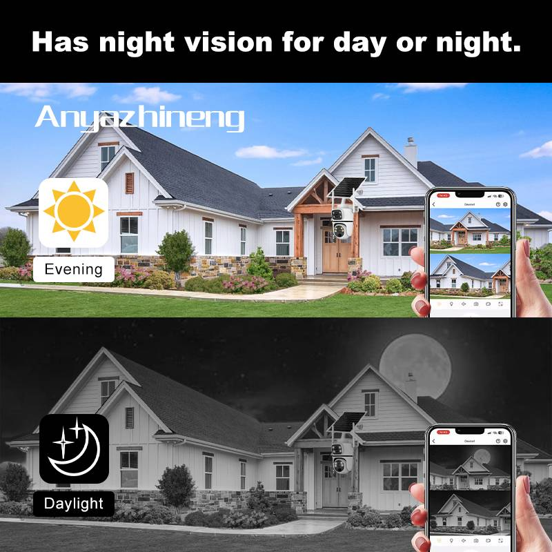 4G Security Camera With Dual Lenses And Dual Screens, 4G Solar-Powered Security Camera, 355° Panoramic View, Night Vision Function, PIR Sensor,_voghion.com