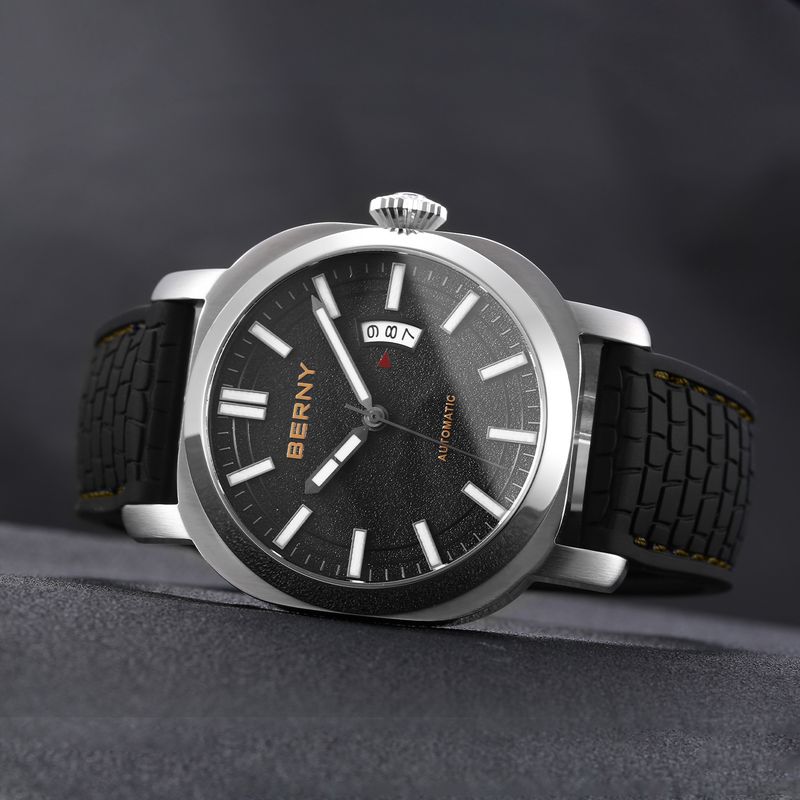 BERNY Automatic Watches For Men 10ATM Waterproof Analog Mechanical Watch With Date Silicone Strap Super Luminous Stainless Steel Sapphire Wristwatch_voghion.com