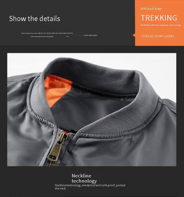 Men's Winter Bomber Jacket With Duck Down Filling, MA1 Flight Jacket Style, Slim Fit, Lightweight Warm Coat For Casual Wear (Green, Black, Gray)_voghion.com