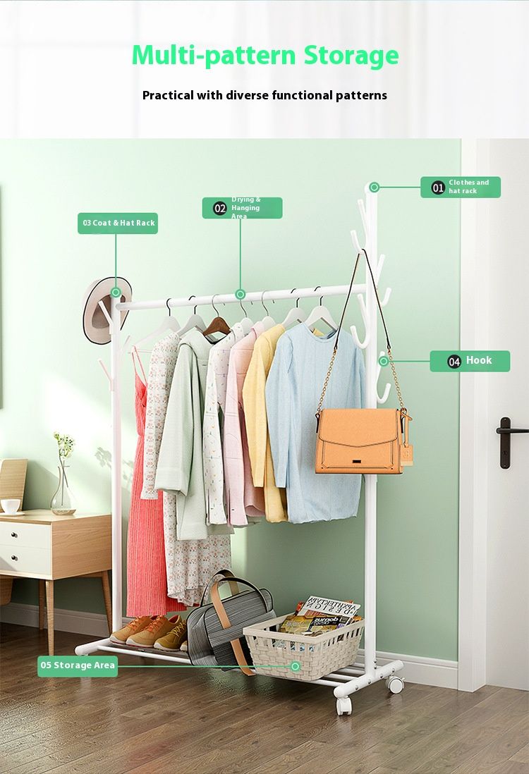 Freistehender Kleiderständer – Stabiler Kleiderständer aus Metall mit Rädern für Schlafzimmer, Schrank oder Balkon – Moderner mobiler Kleiderschrank-Organizer_voghion.com