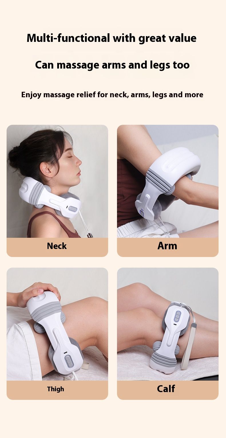 2-Node Electric Neck Massager – 5-Mode Shiatsu & Kneading Cervical Pillow With Heat, USB-Powered For Home/Office/Travel (Model H81, White)_voghion.com
