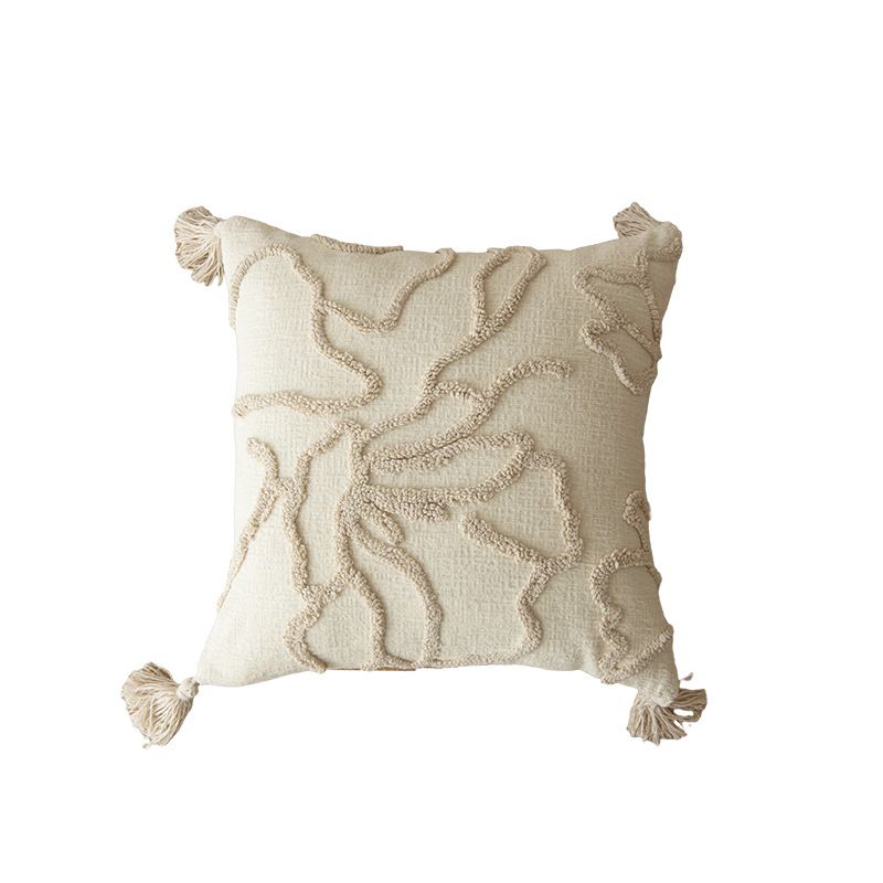 Copricuscini decorativi in stile nordico con nappe e frange per divano letto e soggiorno - Disegni trapuntati geometrici, floreali e a foglia_voghion.com