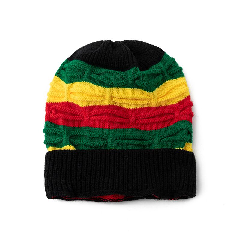 Berretto lavorato a maglia con strisce colorate, cappello caldo invernale in acrilico in stile reggae per la moda di strada, berretto reggae, cappello pullover colorato_voghion.com