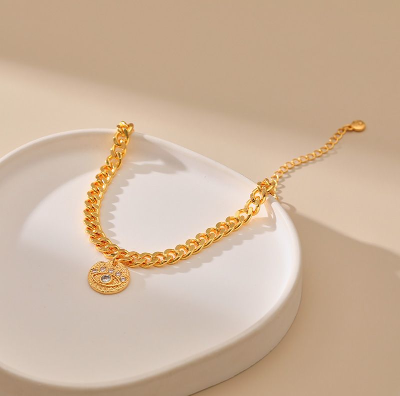 round brand micro inlaid zircon eye pattern neutral thick chain heavy industry bracelet personality trend hand jewelry plated_voghion.com