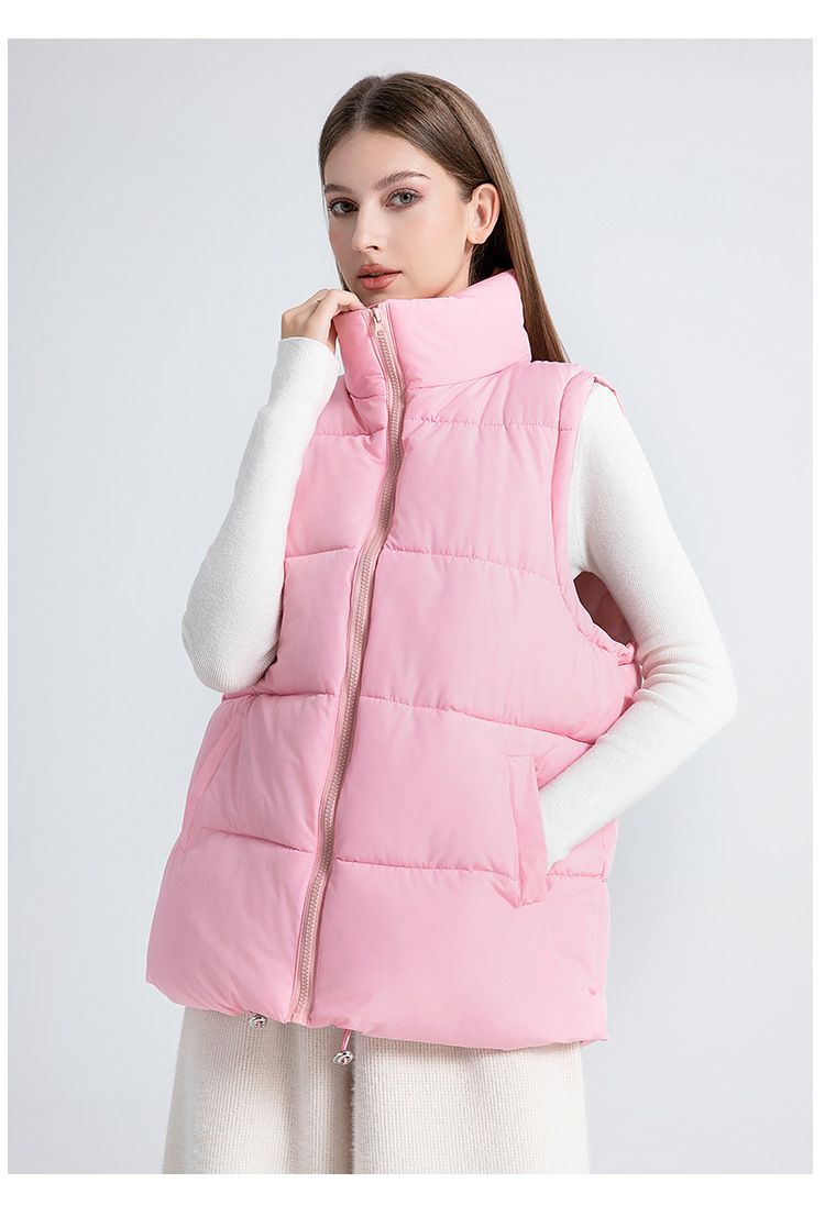 Unisex Longline Puffer Vest – Wintermode Mouwloos Jasje, Opstaande Kraag & Oversized Pasvorm (Zwart, Beige, Khaki, Bruin, Legergroen, Roze)_voghion.com