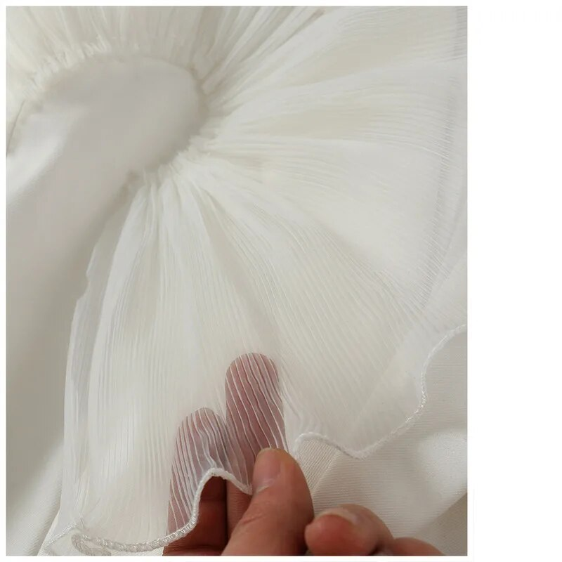 2024 Tidlig vår Ny Oversized Mesh 3D Ruffle Edge Uregelmessig Løs Dresskåpe Avslappet_voghion.com