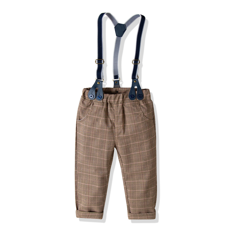 Abito per bambini Autunno Ragazzo Papillon Camicia Bretelle scozzesi Abito da gentiluomo Baby Grab_voghion.com