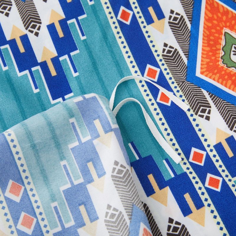 Gestreifter Bettbezug im Tribal-Stil, Bohemian-Stil, dreiteiliges Bettwäsche-Set aus weichem Polyester – gewalkte Samtstruktur_voghion.com