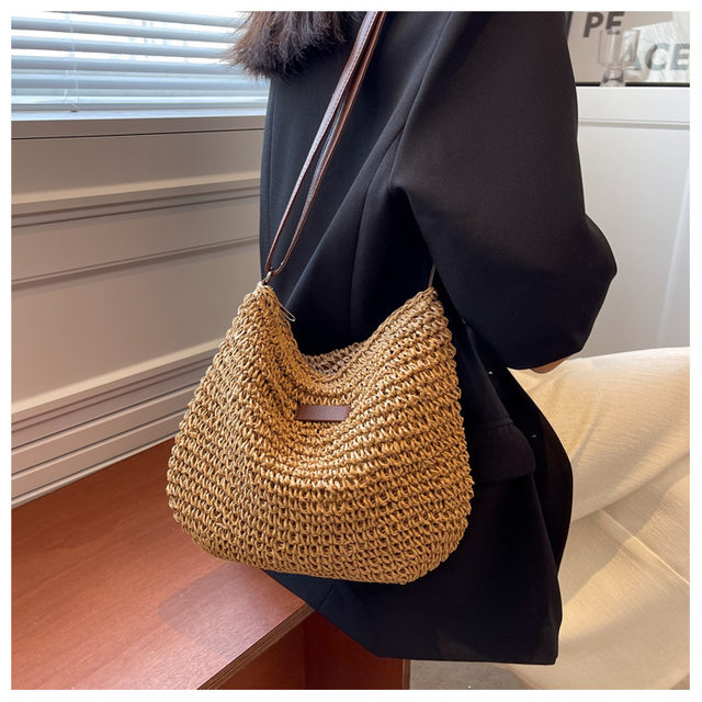 Dammode Sommar Halm Crossbody-väska Dam Strandsemester Shopping Vävd axelhandväska Messenger-väskor för kvinnor Väskor_voghion.com