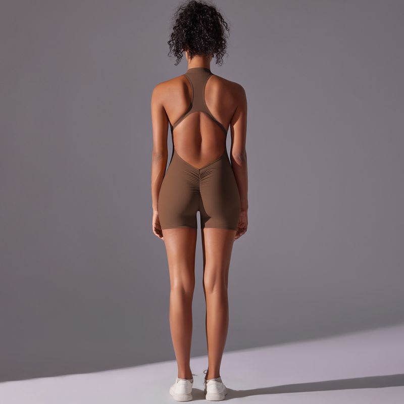 Tuta da yoga ad alta intensità per migliorare la schiena, ad asciugatura rapida, con arricciature, per sollevare i glutei, aderente, in un unico pezzo, con cerniera, sensazione nuda_voghion.com