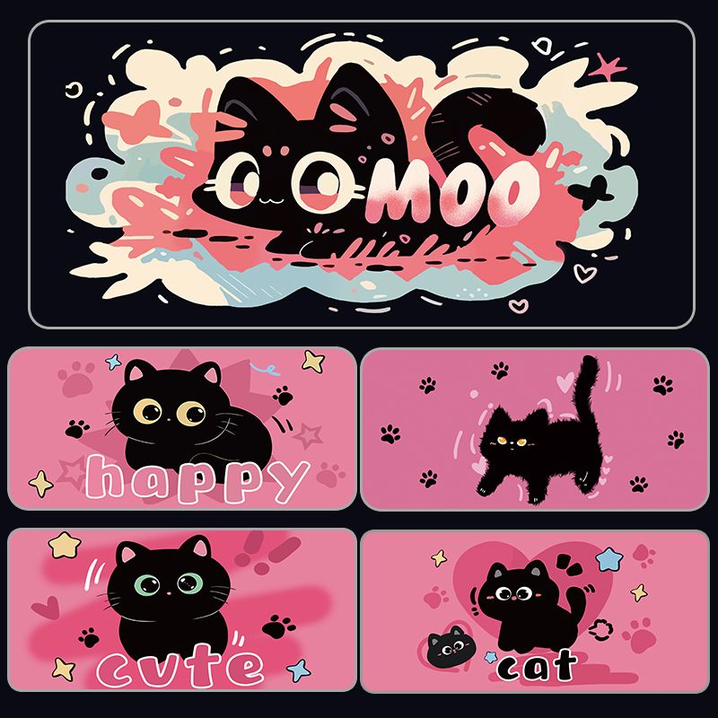 Tappetino per tastiera per laptop, super carino, di qualità imbattibile, con motivo a gatto nero rosa e ragazza dei cartoni animati, spesso, da ufficio._voghion.com