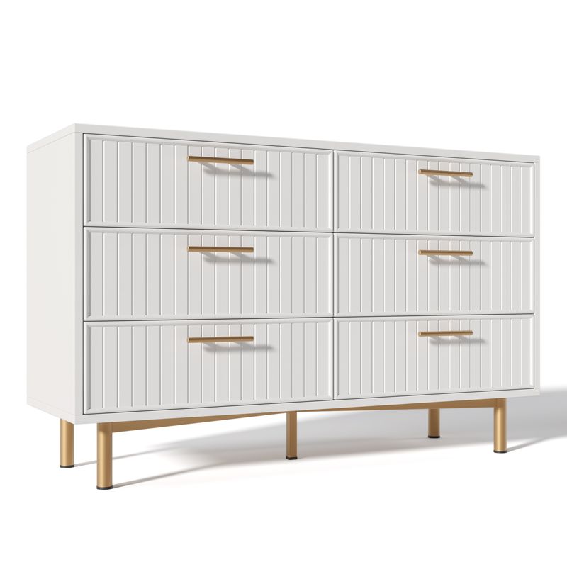 Commode 6 tiroirs, meuble haut blanc pour chambre et salon, 75 x 120 x 40 cm_voghion.com