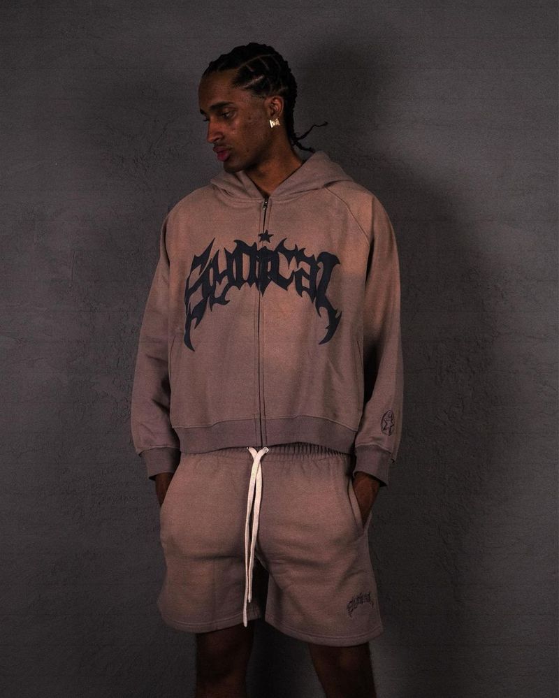 Moletom com capuz masculino 2024, novo suéter americano com zíper, letra gótica, estampa de estrela, moletom da moda, casual, exterior_voghion.com