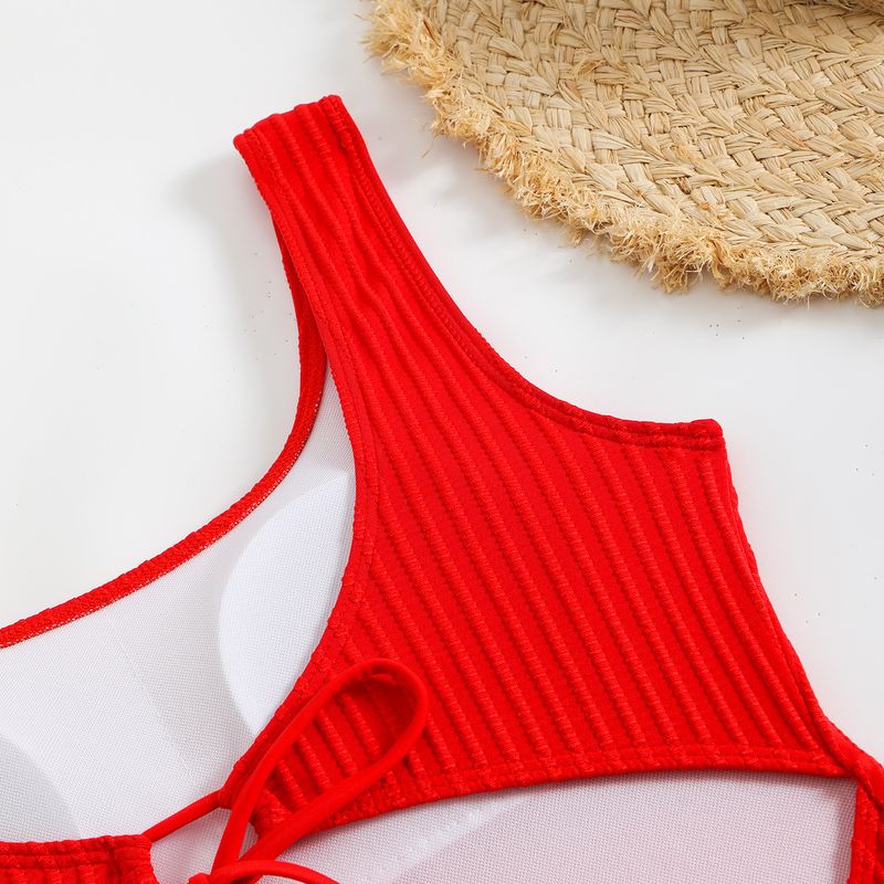 Women's Clothing Solid Color Wave Pattern Tight Backless Sexy One Piece Swimsuit Bikini_voghion.com