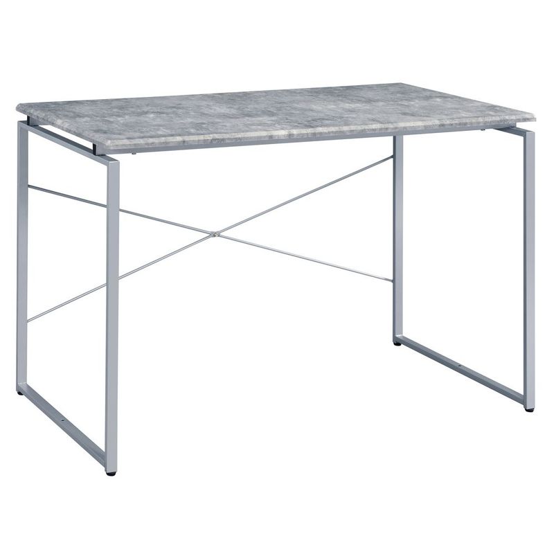 Grey And Silver Writing Desk With Metal Sled Base_voghion.com