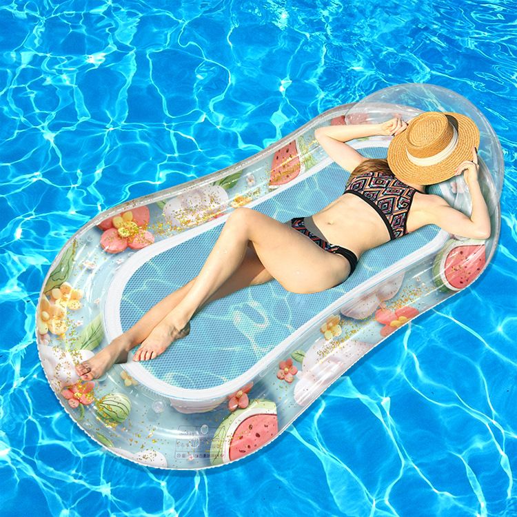 Eco-Friendly Inflatable Lounge Chair - Single Floating Bed With Fruit Pattern & Glitter Accents (Detachable Pillow PVC Ultra Lightweight)_voghion.com