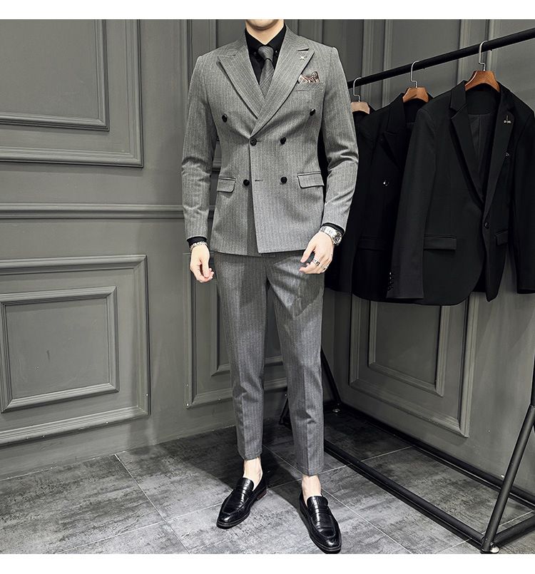 Britu stila moderns svītrains divrindu vīriešu līgavaiņa, līgavaiņa, kāzu kleitas, trīsdaļīga uzvalka komplekta tendence_voghion.com