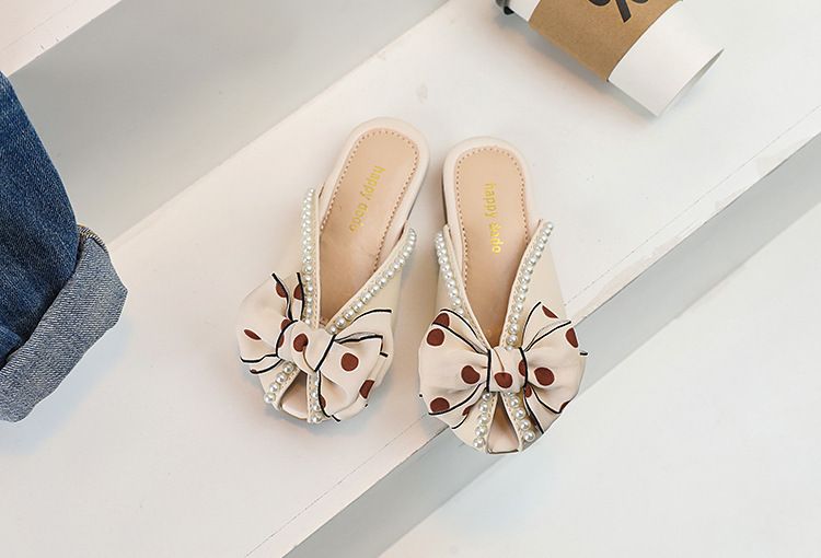 Mädchen Closed-Toe 2023 Sommer Neue Perle Bogen Prinzessin Schuhe Koreanischen Stil Große Kinder Fisch Mund One-Strap Hausschuhe_voghion.com