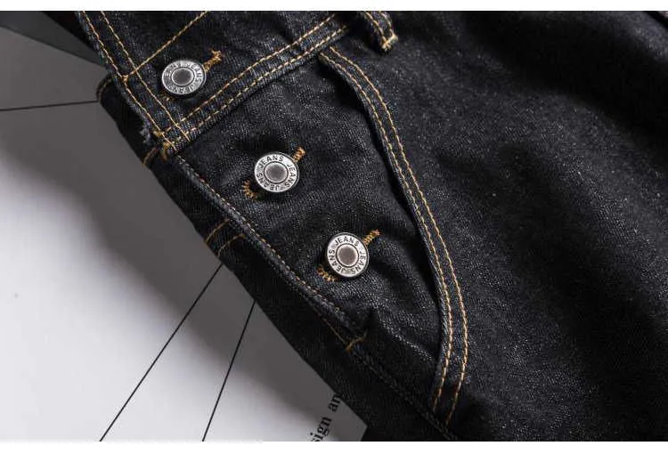 Sokotoo Herr slim patch ficka denim haklappsoverall Casual svarta hängslen jumpsuits Jeans T221102_voghion.com