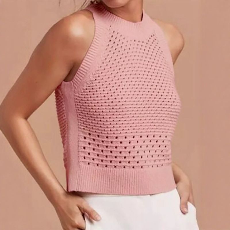 Strickpullover, Damen-Rundhalsweste, ausgehöhlter Pullover, Frühling und Sommer_voghion.com