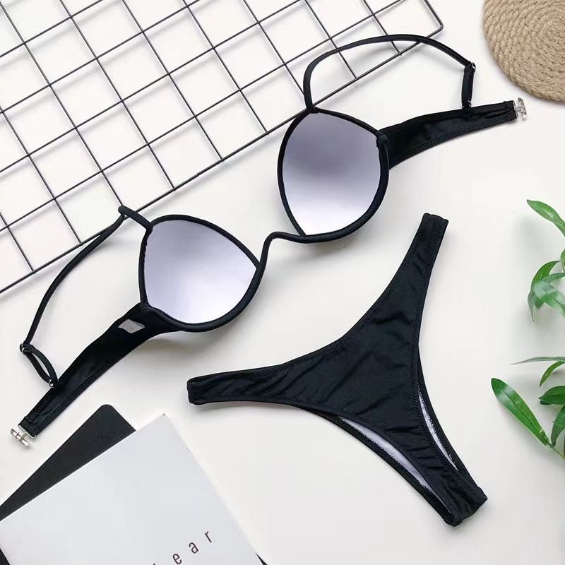 Maillot de bain pour femme, bonnets rigides, bikini froncé, nouveau bikini sexy avec support en acier intégré_voghion.com