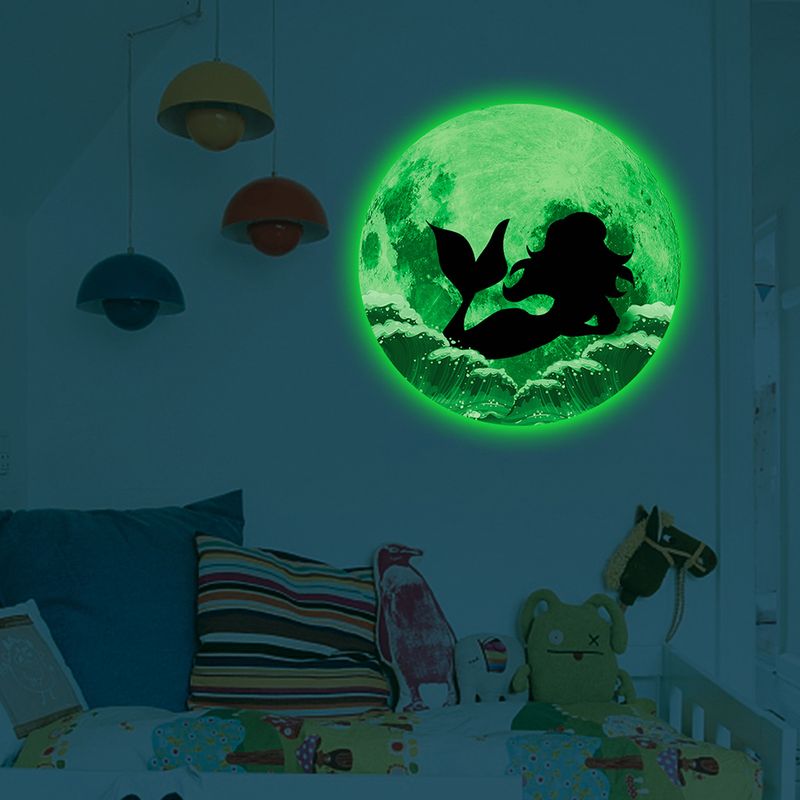 Night light green mermaid moon AFG3618 frosted bed living wall sticker_voghion.com