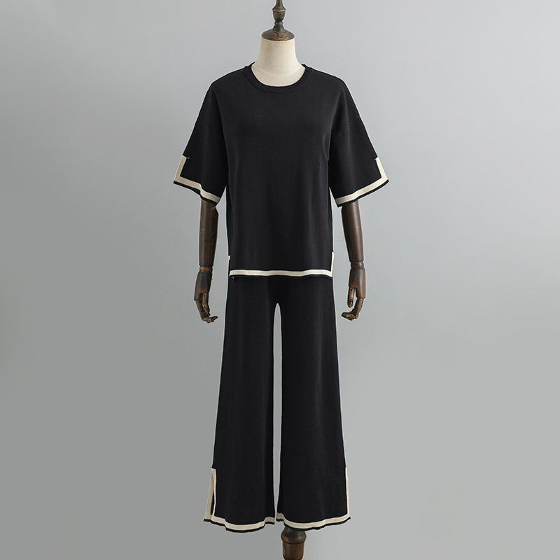 Kvinnors enfärgade ärmlös väst tröja byxor med vida ben plus size kostym_voghion.com