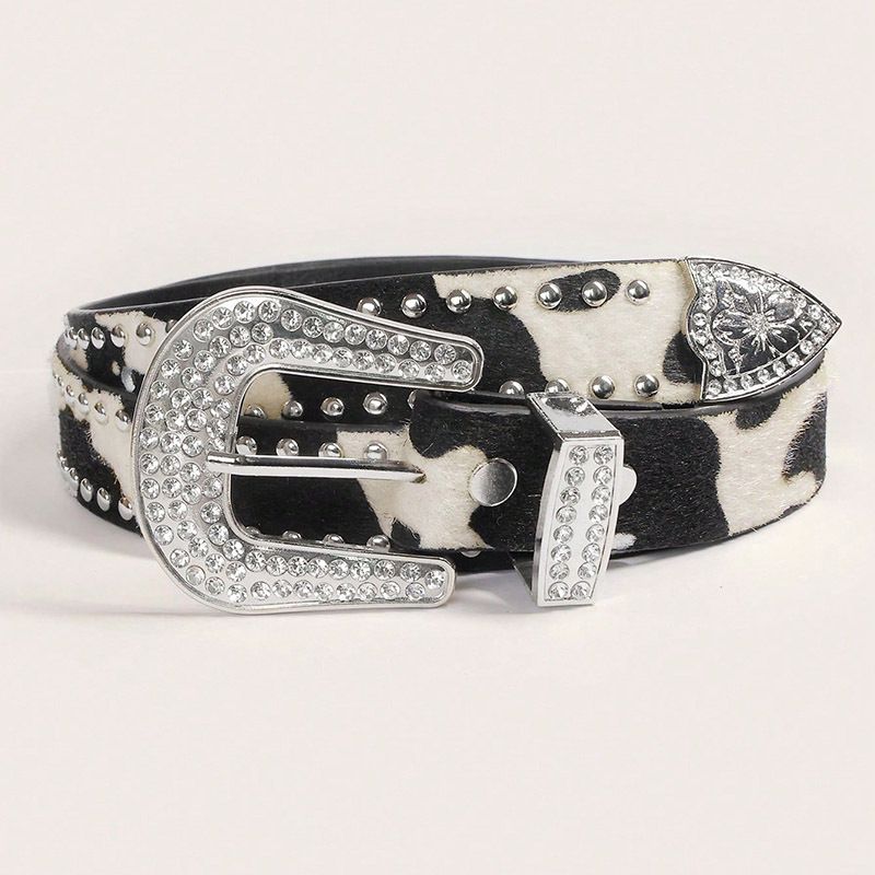 Fashion Rivet Rhinestone Gothic Subculture Leopard Print Jeans Shiny Hot Girl Belt Y2K Punk Decoration_voghion.com