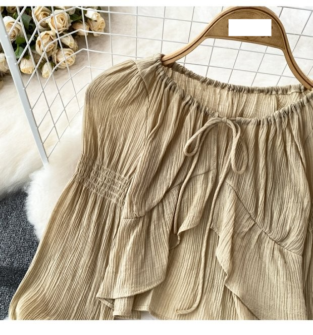 Conjunto de dos piezas de falda de gasa estilo retro chic de Hong Kong para mujer_voghion.com