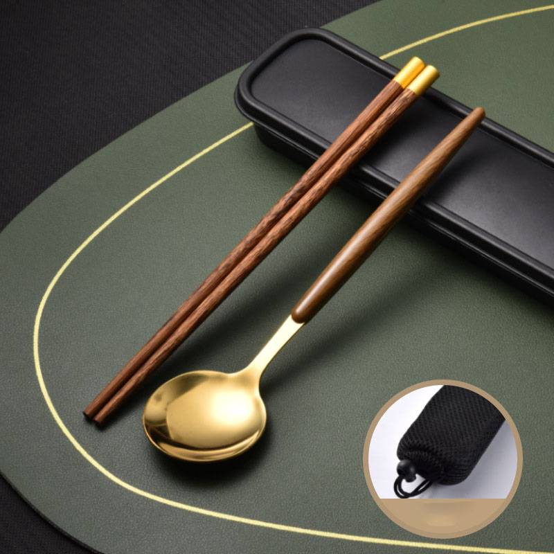 Portable Chopsticks Spoon Fork Set Three Piece Student Stainless Steel Cutlery With Box One Set_voghion.com