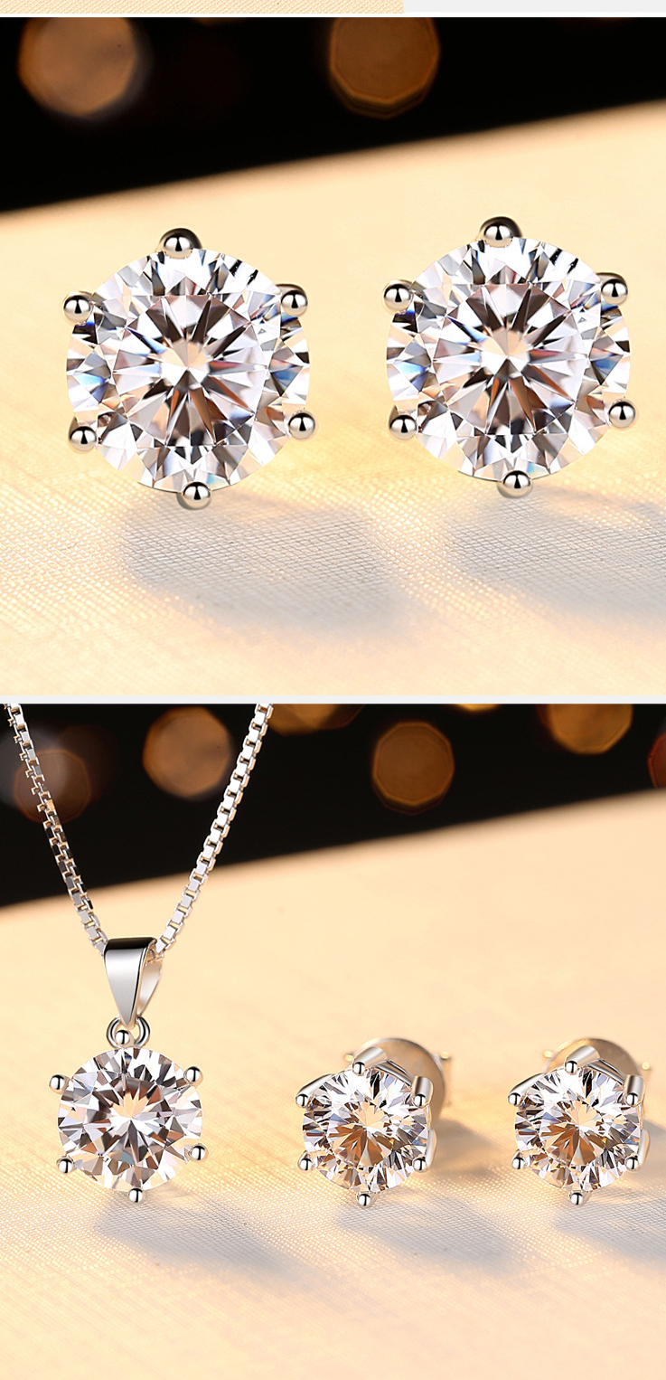 Classic Six Claw Platinum Necklace Female Simulation Diamond Simple Moissanite 1 Carat Pendant Clavicle Chain Earrings_voghion.com