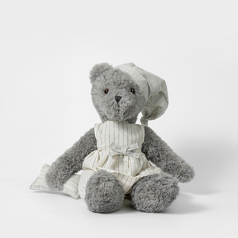Stuffed Animals Soft Life Gray Pajamas Bear Plush Toy Children Sleeping Comfort Doll Hat Bear Doll Birthday Gift_voghion.com
